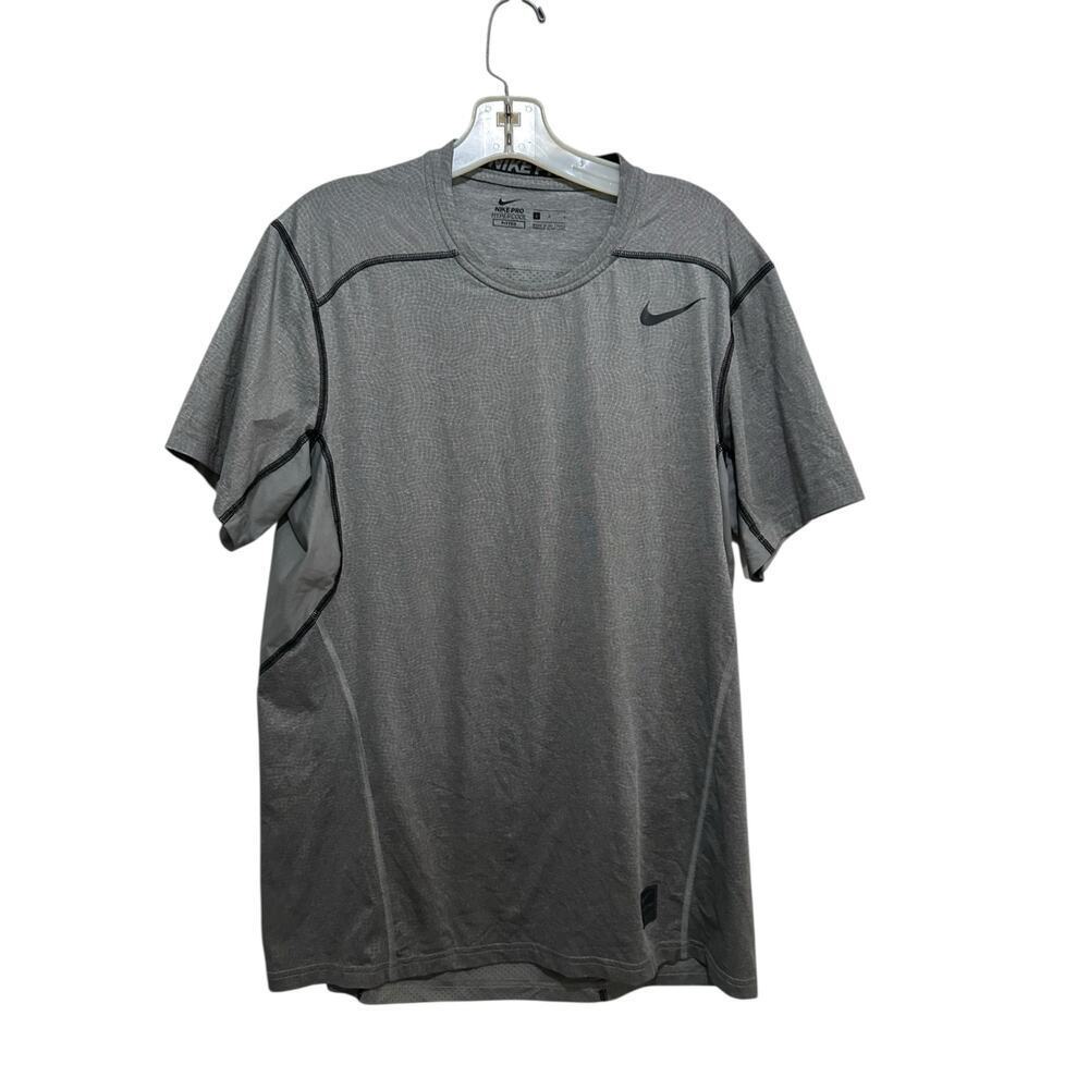 Nike Pro T-Shirt Combat Dri-Fit Short-Sleeve Fitted Crew Neck Gray Black Size L